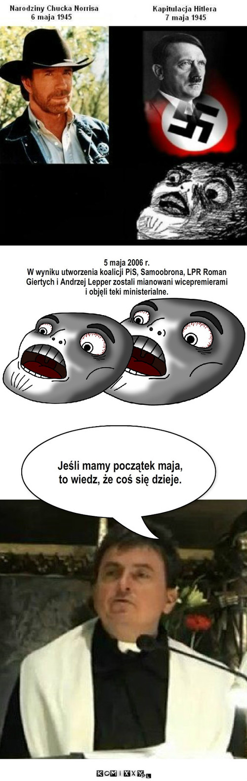 Skubańcy – 5 maja 2006 r.
W wyniku utworzenia koalicji PiS, Samoobrona, LPR Roman Giertych i Andrzej Lepper zostali mianowani wicepremierami i objęli teki ministerialne. Jeśli mamy początek maja, to wiedz, że coś się dzieje. 