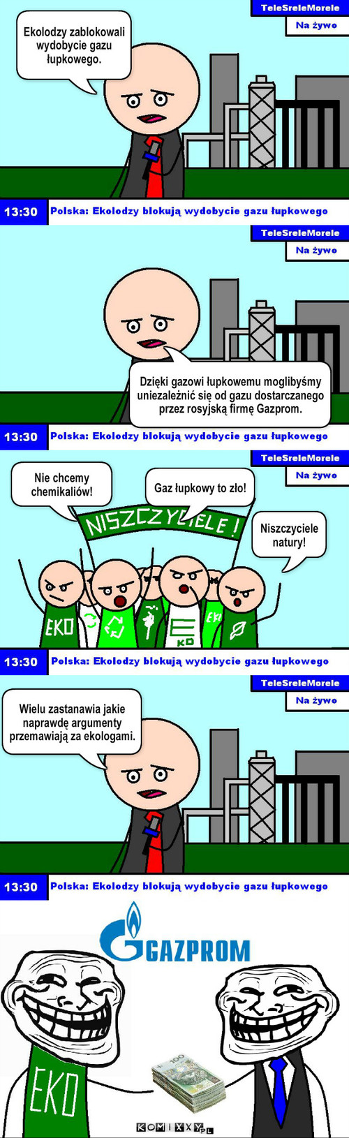 Eko – Ekolodzy zablokowali wydobycie gazu łupkowego. Dzięki gazowi łupkowemu moglibyśmy uniezależnić się od gazu dostarczanego przez rosyjską firmę Gazprom. Niszczyciele natury! Nie chcemy chemikaliów! Gaz łupkowy to zło! Wielu zastanawia jakie naprawdę argumenty przemawiają za ekologami. 