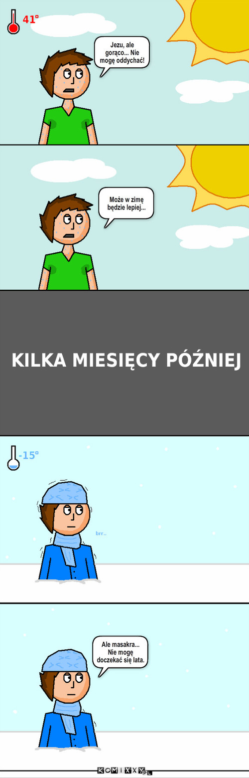 I tak każdego roku... – Jezu, ale gorąco... Nie mogę oddychać! Może w zimę będzie lepiej... Ale masakra... Nie mogę doczekać się lata. 