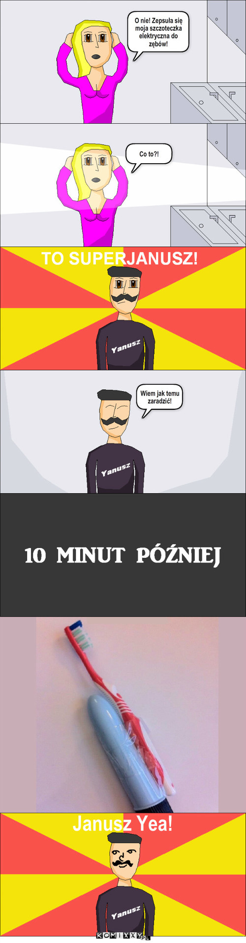 SuperJanusz Cz. 23 – O nie! Zepsuła się moja szczoteczka elektryczna do zębów! Co to?! Wiem jak temu zaradzić! Janusz Yea! 