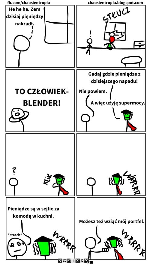 Człowiek-blender w mieszkaniu sprawcy napadu –  