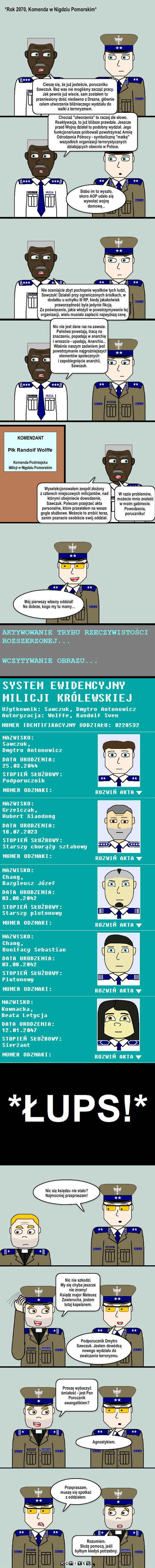 Glina 2070: Nowy przydział – *Rok 2070, Komenda w Nigdziu Pomorskim* Chociaż 