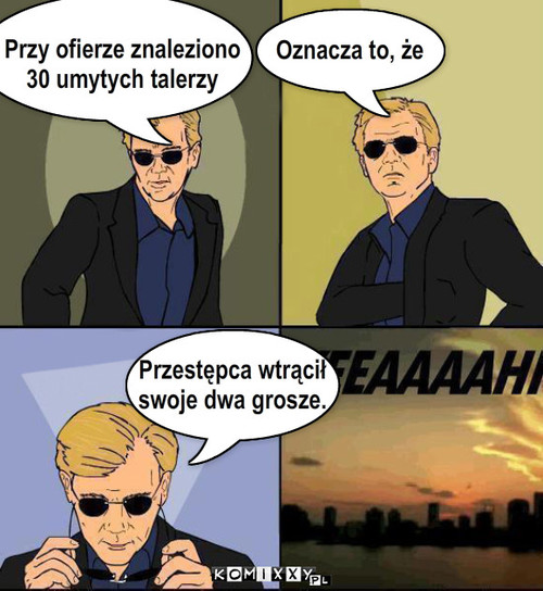 Przy ofierze znaleziono... – Przy ofierze znaleziono
30 umytych talerzy Oznacza to, że Przestępca wtrącił
swoje dwa grosze. 