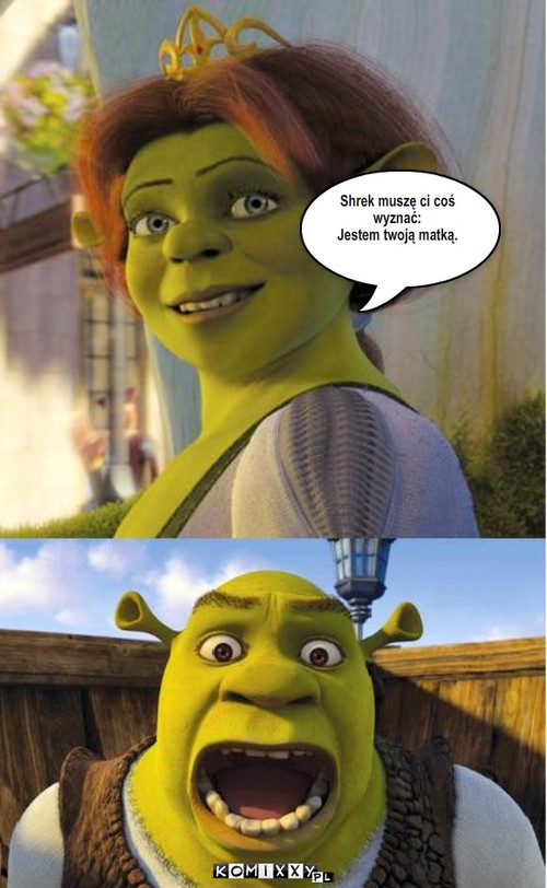 Shrek musze ci cos
wyznac 
Jestem twoja ... – Shrek muszę ci coś
wyznać:
Jestem twoją matką. 