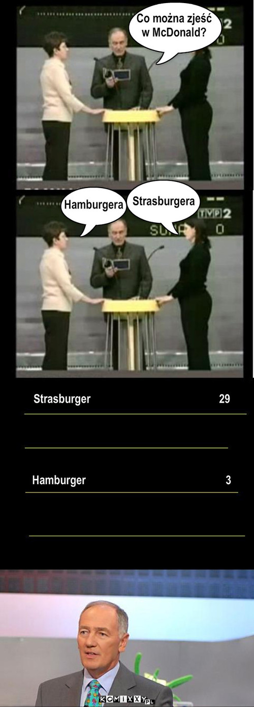 Familiada – Co można zjeść
w McDonald? Hamburgera Strasburgera Strasburger                                              29 Hamburger                                                  3 