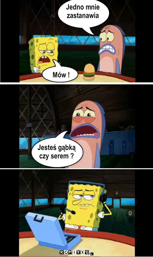 Sponge bob  – Jedno mnie 
zastanawia Mów ! Jesteś gąbką 
czy serem ? 