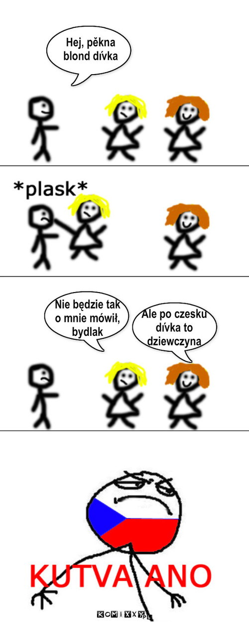 Ano – Hej, pěkna
blond dívka Nie będzie tak
o mnie mówił,
bydlak Ale po czesku
dívka to
dziewczyna 