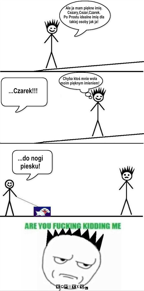 Ale ja mam piękne ... – Ale ja mam piękne imię.
Cezary,Cezar,Czarek.
Po Prostu idealne imię dla
takiej osoby jak ja! ...Czarek!!! Chyba ktoś mnie woła 
moim pięknym imieniem! ...do nogi 
piesku! 