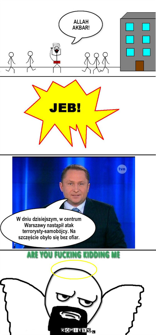 Atak terrorysty – ALLAH AKBAR! W dniu dzisiejszym, w centrum Warszawy nastąpił atak terrorysty-samobójcy. Na szczęście obyło się bez ofiar. 