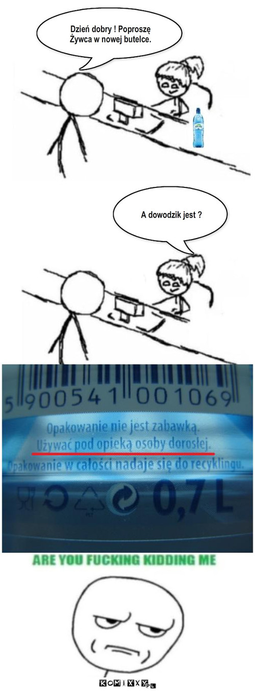 Nowy Żywiec – Dzień dobry ! Poproszę Żywca w nowej butelce. A dowodzik jest ? 