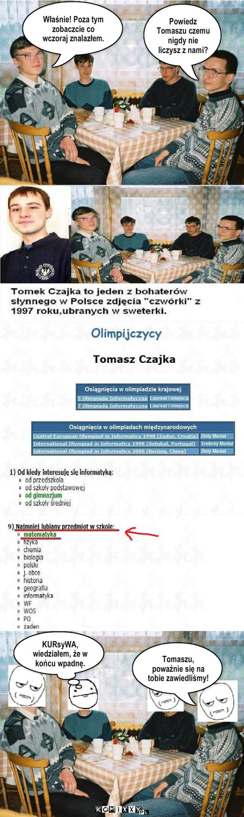 Cała prawda o Tomku – Powiedz  Tomaszu czemu nigdy nie liczysz z nami? Tomaszu, poważnie się na tobie zawiedliśmy! KURsyWA, wiedziałem, że w końcu wpadnę. Właśnie! Poza tym zobaczcie co wczoraj znalazłem. 