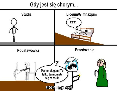 Gdy jest się chorym... – Gdy jest się chorym... Studia Liceum/Gimnazjum Podstawówka Przedszkole Mamo błagam! To tylko termometr się zepsuł! ZZZ... 