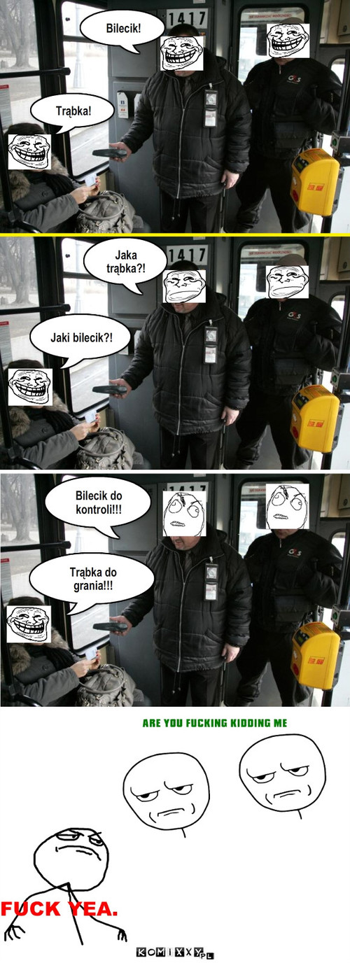 W Autobusie – Bilecik! Trąbka! Jaka trąbka?! Jaki bilecik?! Bilecik do kontroli!!! Trąbka do grania!!! 