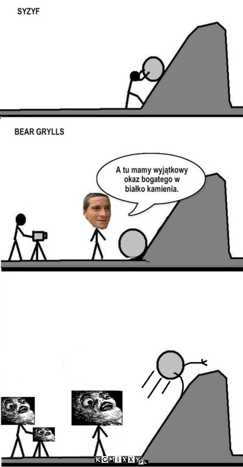 Bear Grylls i kamień. –  