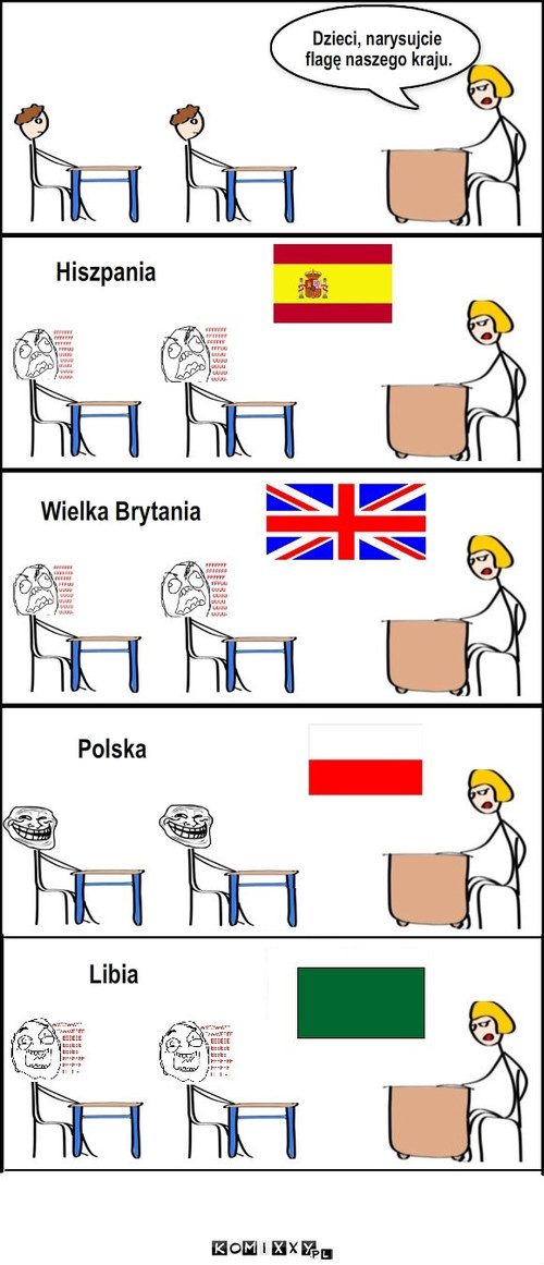 Flagi państw, c.d. – Hiszpania Wielka Brytania Polska Libia Dzieci, narysujcie flagę naszego kraju. 