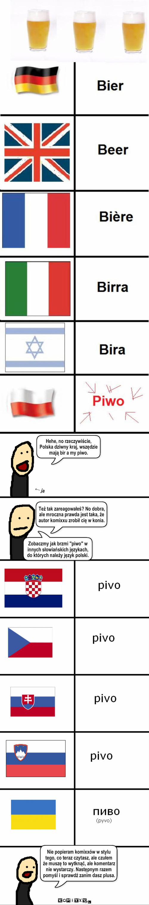 Piwo po s?owia?sku – Hehe, no rzeczywiście, Polska dziwny kraj, wszędzie mają bir a my piwo. ← ja Też tak zareagowałeś? No dobra, ale mroczna prawda jest taka, że autor komixxu zrobił cię w konia. Zobaczmy jak brzmi 