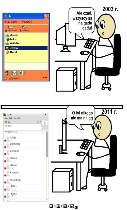 Gadu Gadu – 2003 r. 2011 r. O lol nikogo nie ma na gg Ale czad, wszyscy są na gadu gadu! 