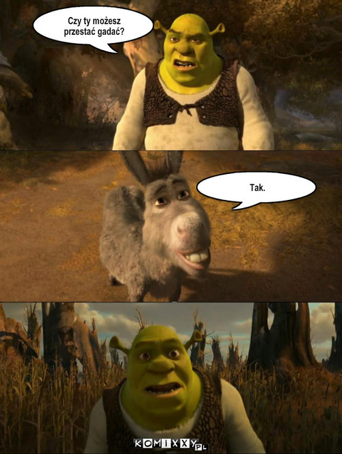 Shrek i Osioł – Czy ty możesz przestać gadać? Tak. 