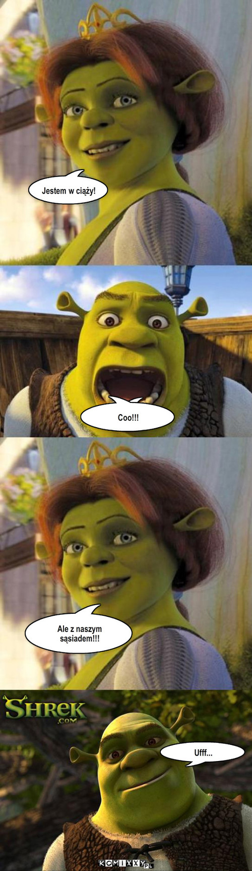 Shrek – Jestem w ciąży! Coo!!! Ale z naszym sąsiadem!!! Ufff... 