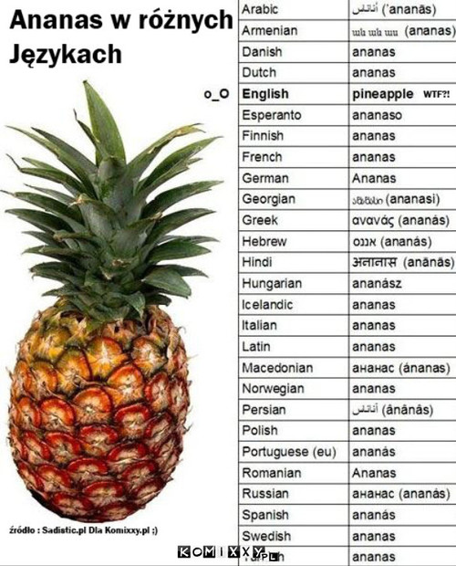 Ananas w różnych językach –  