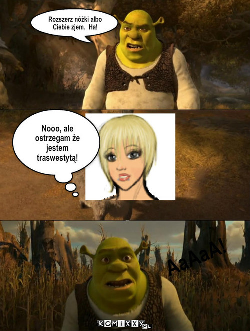 Shrek na drodze! – Rozszerz nóżki albo Ciebie zjem.  Ha! Nooo, ale ostrzegam że jestem  traswestytą! AaAaA! 