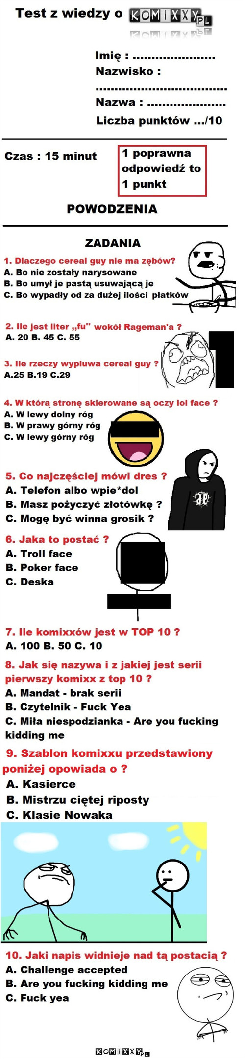 Test z wiedzy o komixxach –  