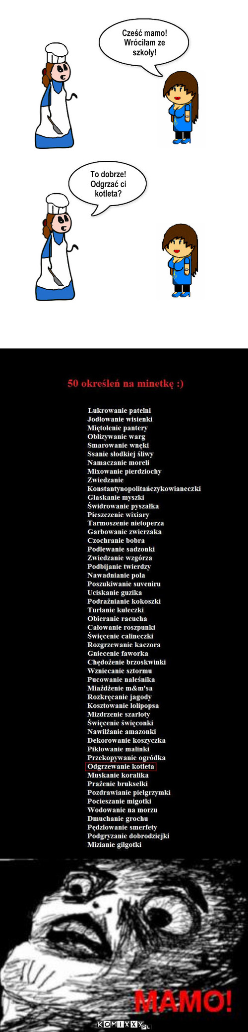 Obiad – Cześć mamo! Wróciłam ze szkoły! To dobrze! Odgrzać ci kotleta? 