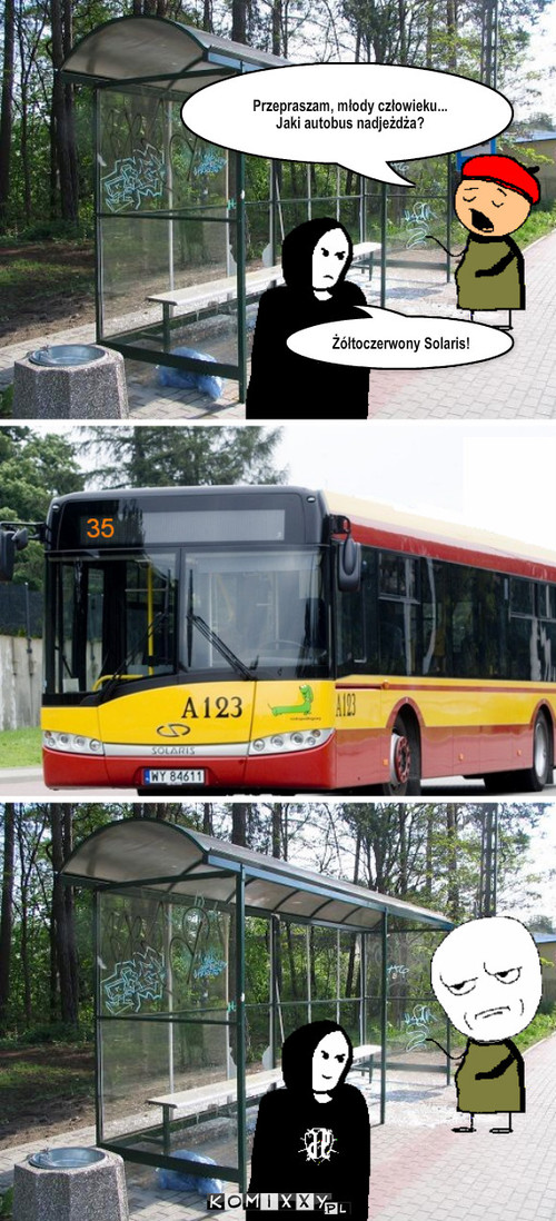 Solaris – Przepraszam, młody człowieku...
Jaki autobus nadjeżdża? Żółtoczerwony Solaris! 