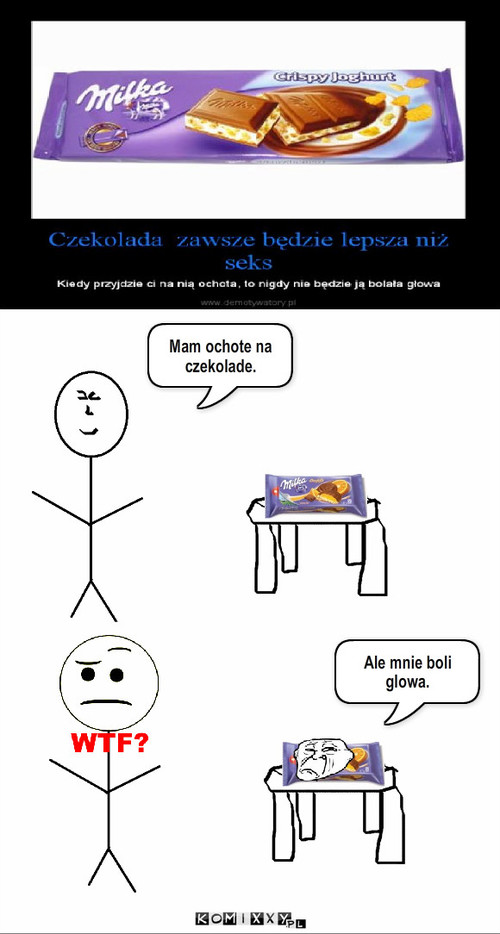 MILKA – Mam ochote na czekolade. Ale mnie boli glowa. 