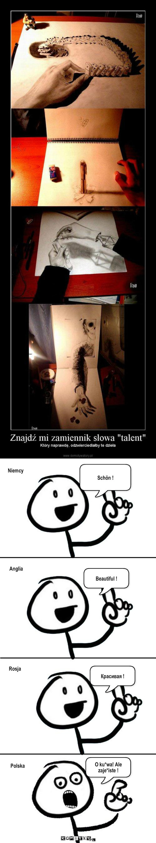 Talent – Niemcy Schön ! Anglia Beautiful ! Красивая ! Rosja O ku*wa! Ale zaje*iste ! Polska 