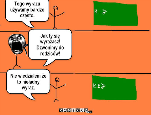 Nieładny wyraz – Tego wyrazu
używamy bardzo
często. Nie wiedziałem że
to nieładny 
wyraz. Jak ty się wyrażasz! Dzwonimy do rodziców! 