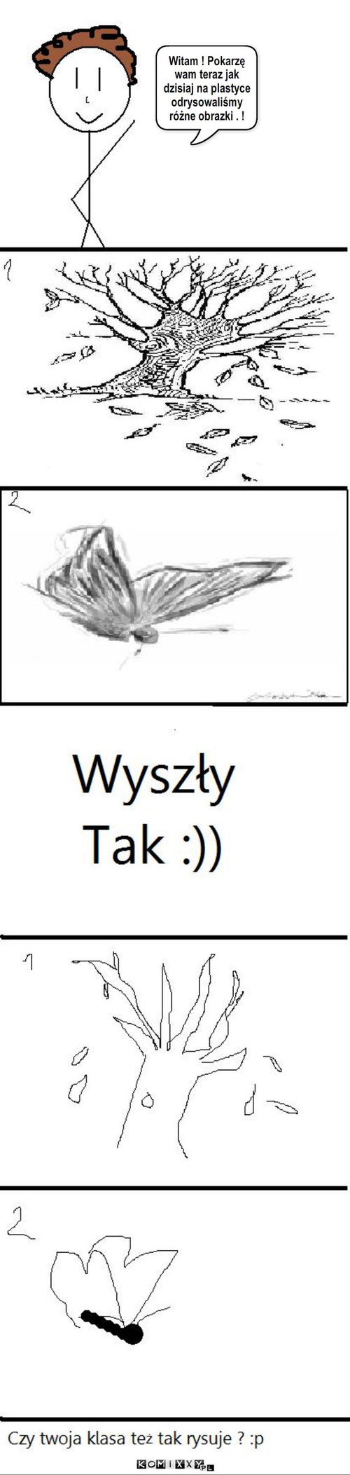 Rysunki ! – Witam ! Pokarzę wam teraz jak dzisiaj na plastyce odrysowaliśmy różne obrazki . ! 