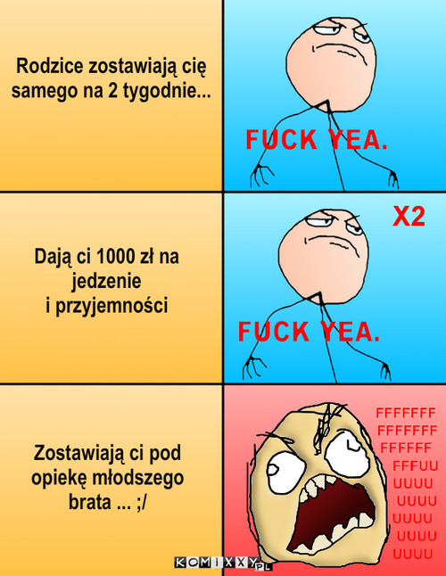 Zdarza się . – Rodzice zostawiają cię 
samego na 2 tygodnie... Dają ci 1000 zł na 
jedzenie 
i przyjemności Zostawiają ci pod
opiekę młodszego 
brata ... ;/ 