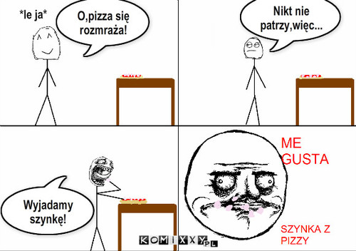 Pizza – Wyjadamy szynkę! *le ja* O,pizza się rozmraża! Nikt nie patrzy,więc... 