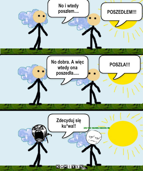 Poprawianie – No i wtedy poszłem.... POSZEDŁEM!!! No dobra. A więc wtedy ona poszedła..... POSZŁA!!! Zdecyduj się ku*wa!! 