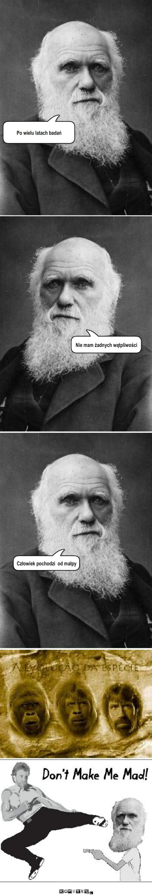 Teoria ewolucji Karola Darwina – Po wielu latach badań Nie mam żadnych wątpliwości Człowiek pochodzi  od małpy 