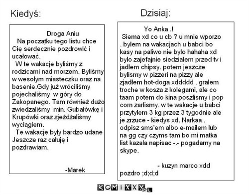 List kiedyś i list dzisiaj –  