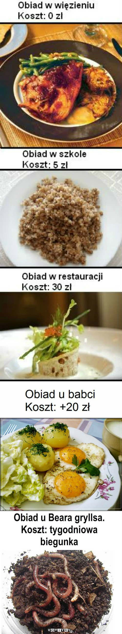 Obiad – Obiad u Beara gryllsa.
Koszt: tygodniowa biegunka 