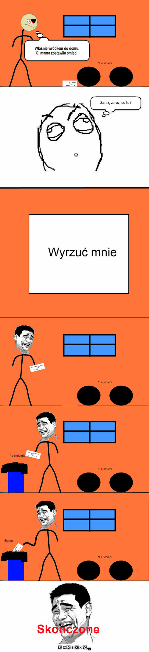 *Le śmieci – Zaraz, zaraz, co to? Właśnie wróciłem do domu.
O, mama zostawiła śmieci. 