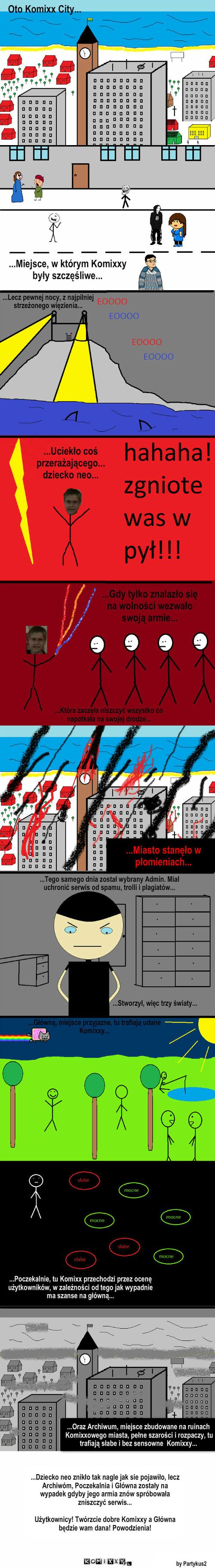 Początek Komixxów – ...Oraz Archiwum, miejsce zbudowane na ruinach Komixxowego miasta, pełne szarości i rozpaczy, tu trafiają słabe i bez sensowne  Komixxy... 