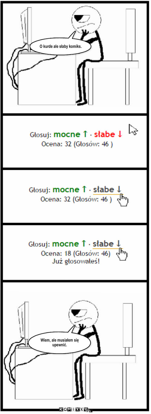 Słabe. – Wiem, ale musiałem się upewnić. O kurde ale słaby komiks. 