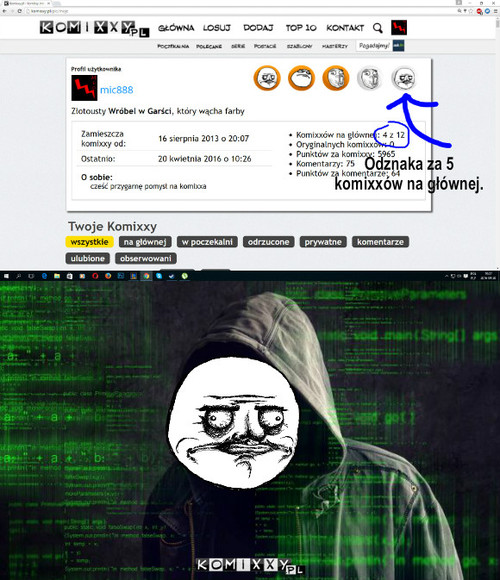 Haker – Odznaka za 5 komixxów na głównej. 