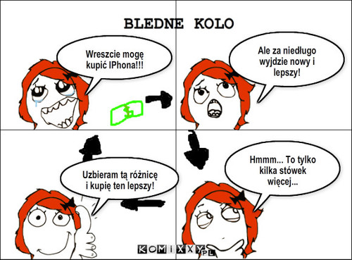 IPhone #7 – Wreszcie mogę kupić IPhona!!! Ale za niedługo wyjdzie nowy i lepszy! Hmmm... To tylko kilka stówek więcej... Uzbieram tą różnicę i kupię ten lepszy! 